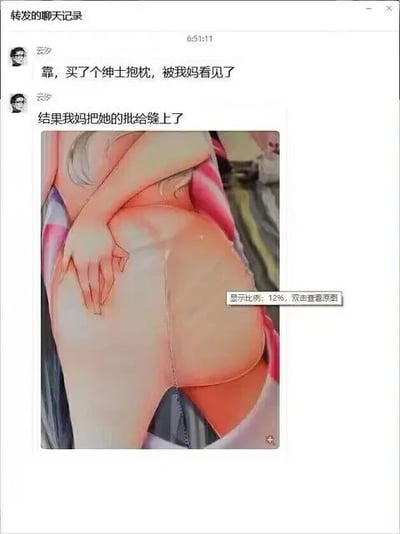 这是一张由聊天记录和修改后的图片组成的搞笑梗图。用户「云汐」分享自己购买了宅圈所称的「绅士抱枕」（带有暴露动漫角色图案的抱枕），被妈妈看到后，妈妈误解了图案内容，将抱枕上角色的臀部（聊天中用谐音「批」指代）用线缝了起来，制造出既尴尬又好笑的效果。图中展示了被缝补后的抱枕图案，聊天文字和修改后的图片结合，放大了这个误会的喜剧感。