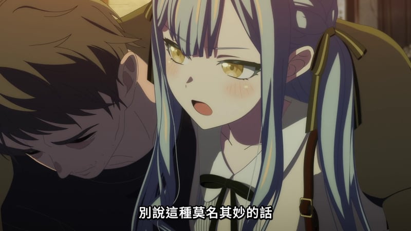 MyGO! 动漫场景：银蓝发少女与棕发少年互动