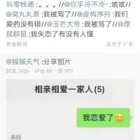 这是一张拼接类搞笑梗图，上半部分为微博评论区截图，多位网友重复留言“我被骂了”，还有一条“我失恋了有没有人”的留言，营造出一种集体吐槽的负面情绪氛围；下半部分是微信“相亲相爱一家人”群的聊天记录截图，其中一人发送了“我恋爱了”的喜讯消息。两者形成强烈的情绪反差，用评论区的吐槽和家族群的喜事形成对比，制造出荒诞搞笑的效果，图中没有双关、谐音梗等内容。