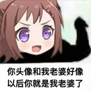 这是一张卡通风格的表情包，图中是出自《BanG Dream!》的户山香澄，她有着棕头发和紫眼睛，眼睛睁大、嘴巴张开，露出兴奋的神情，同时举起一只手。图下方配有文字：“你头像和我老婆好像 以后你就是我老婆了”，以一种霸道又搞笑的玩梗方式，表达对和自己喜爱角色相似头像的网友的调侃，常用于社交平台和网友互动，用夸张的“认亲”行为制造笑点，没有双关、谐音梗等特殊隐含含义。