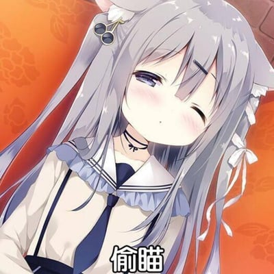 这是一张软萌风格的二次元表情包，图中是一位有着银灰色长发、猫耳的少女，她身着带有荷叶边装饰的水手服，脖颈佩戴黑色蝴蝶结颈链，脸颊泛起红晕，一只眼睛眯起，另一只眼睛偷偷看向镜头，露出害羞又带着些许狡黠的神态，下方配文“偷瞄”，精准传递出害羞偷看、暗中关注的情绪，非常适合在聊天时用来表达这类心情。