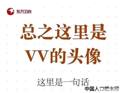 这是一张采用东方卫视风格模板制作的纯文字静态图，背景为带有浅灰色细小网点的白色底色。左上角设置有红色的东方卫视台标及对应文字标识；画面核心区域是醒目的棕色大号字体，内容为“总之这里是VV的头像”，明确表明这是一个可用于头像的模板；核心文字下方配有小号黑色字体“这里是一句话”，属于模板的占位文字；右下角带有“中国人口吧水印”，标注了该图的发布来源相关信息。整图无人物、地标元素，也未包含双关、谐音梗等特殊内容，仅作为个性化头像的模板使用。