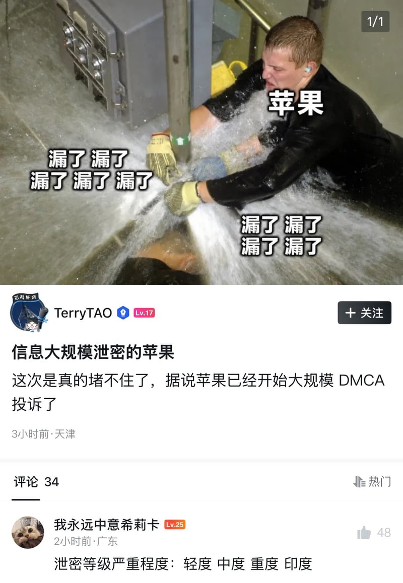 苹果信息泄露玩梗图