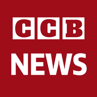 这是一张模仿美国有线电视新闻网（CNN）视觉风格的纯文字创作图，背景为深红色，上方是三个白色方框包裹的深红色字母「CGB」，下方是加粗的白色大写字母「NEWS」，整体排版完全复刻了CNN官方标识的布局形式，仅替换了核心字母，属于对知名媒体标识的趣味二次创作，图中无谐音梗、双关或暗示内容。