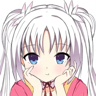 这是一幅动漫《Charlotte》角色友利奈绪的同人手绘插画，角色以银灰色双马尾造型呈现，发饰带有兔耳状设计，蓝紫色的大眼睛明亮澄澈，双手轻托脸颊，脸颊晕着淡淡的红晕，嘴角微微撅起，展现出软萌娇憨的神态，画风清新柔和，整体氛围治愈可爱，适合用作头像或表情素材。