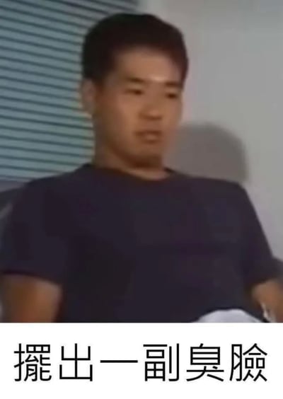 这张图片展示了一名男子坐在室内，画面下方配有大字“摆出一副臭脸”。整体氛围有种无奈、不耐烦或是厌烦的感觉，是一种用来表达心情很差、不屑或者冷漠情绪的网络表情包。此图的幽默点在于直接用“臭脸”来形容生气或不高兴的表情，非常适合在网上用来自嘲或调侃他人。没有谐音梗，也未涉及明显的双关和暗示，仅用夸张表达情绪。

适合用于回复聊天、社交媒体发图，表达不屑、冷漠、心情差等情绪。