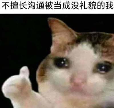 图片上方有一行文字“不擅长沟通被当成没礼貌的我”，下方是一只猫的特写镜头。猫咪有着棕白相间的毛色，眼睛睁大，眼神中带着一丝委屈和无辜，同时抬起一只前爪，仿佛在无奈地示意。整体画面通过猫咪的表情和动作，生动地展现了因不擅长沟通而被误解为没礼貌时的内心状态，带有幽默又共鸣的社交情绪。