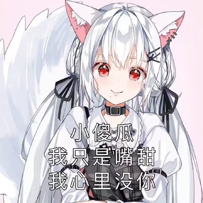 这张梗图展现了一位拥有白色兽耳和大尾巴的动漫风女仆角色，背景为粉色，整体画风可爱萌系。配文“小傻瓜 我只是嘴甜 我心里没你”寓意经典的“嘴上说爱你、心里其实没你”的反差调侃，用于回怼或自嘲嘴甜但无心的社交场景。整体氛围带点戏谑和玩笑感，非常适合用来当作网络斗图表情。