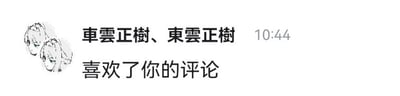 这是一张社交媒体的通知界面截图，画面左侧配有两个相同的卡通头像，右侧显示账号「車雫正樹、東雲正樹」在10:44时点赞了你的评论。两个账号名称仅首字不同，呈现出一种巧合的趣味感，图中没有双关、谐音梗等内容。