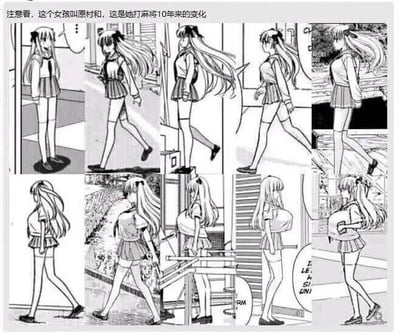 这是一张由多格黑白漫画拼接而成的连环恶搞梗图，图中以《天才麻将少女》的角色原村和为主体，展示了所谓的“打麻将10年来的变化”：画面从左到右、从上到下，原村和的身材逐渐发生夸张改变，从最初的纤细体态，慢慢变得胸部丰满，最后呈现出类似怀孕的隆起腹部。这是网友的二次创作玩梗内容，通过夸张的身材变化来调侃“打麻将10年”的“成果”，并无原作剧情支撑，仅靠画面的夸张反差制造搞笑效果。
