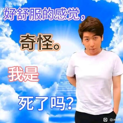 这张梗图将前职业电竞选手otto（侯国玉）的照片合成到天堂阶梯的背景上，搭配文字“好舒服的感觉，奇怪。我是死了吗？”，营造出人物刚抵达天堂、疑惑自身状态的搞笑场景，通过真实人物和奇幻背景的反差制造笑点，是游戏圈用来玩otto相关梗的表情包。