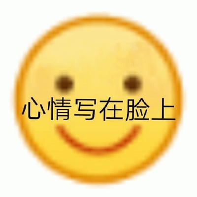 图片主体为一个黄色圆形的微笑表情，面部有两个黑色圆点作为眼睛，下方是红色的微笑弧线。表情中央叠加有黑色文字“心情写在脸上”，整体风格简洁卡通，直观表达出情绪外露、心情易于从面部表情看出的含义。