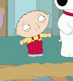 An animated sequence from Family Guy showing Stewie Griffin vomiting a rainbow-colored substance. The sequence shows the progression of the vomiting action with Stewie's expression changing from neutral to disgusted as the rainbow substance flows from his mouth.
