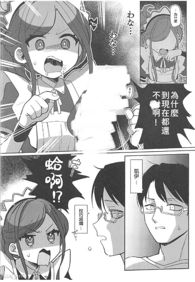 这是一张黑白漫画分镜，展示了一个愤怒的女孩正在质问一个戴眼镜的男孩的场景。上方左侧的主面板中，女孩瞪大双眼，嘴巴大张，流着口水，手指向前方，表情非常激动。右侧小面板中，女孩捂着脸，似乎在哭泣或感到困惑。下方左侧面板中，女孩继续愤怒地质问，发出"哈啊？！"的喊声。右侧两个面板则展示了戴眼镜男孩的反应，他表情无奈，流着汗，名字似乎是"凯伊"。整个场景充满了紧张和冲突感。
