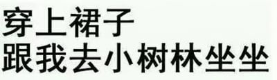 图片为纯文字内容，背景为白色，上方显示两行黑色文字：“穿上裙子 跟我去小树林坐坐”。
该内容中“小树林”可能存在一定的暗示性含义，通常在网络语境中可能被用来隐晦表达非公开场合的邀约。