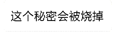 这是一个动态GIF图，展示了文字'这个秘密会被烧掉'从下方开始被火焰逐渐吞噬的过程。初始帧中火焰在文字下方燃烧，随着动画推进，火焰向上蔓延，最终完全覆盖文字，形成秘密被销毁的视觉效果。