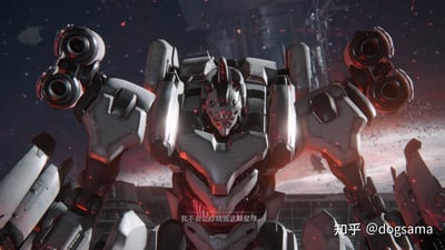 这是FromSoftware开发的机甲动作游戏《装甲核心6：境界天火》的剧情CG截图，画面中展示了角色艾儿所驾驶的灰白色硬核机甲，机甲肩部搭载着多组带有红色光晕的大型推进装置，机械面部冷峻，整体造型充满厚重的科幻机械感。背景是宇宙星空与大型太空建筑，画面下方的字幕显示艾儿的台词“我不会让你烧毁这颗星球”，呈现出紧张的决战氛围，传递出驾驶员守护星球的坚定决心。
