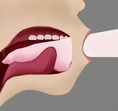 这是一张利用视觉错位制造趣味效果的卡通插画，画面中张开嘴的卡通人物，其舌头与嘴外的白色长条在视觉上仿佛连为一体，营造出荒诞又搞笑的错觉，通过巧妙的构图让观者产生视觉误判，带来新奇的趣味体验，图中没有双关、谐音梗或暗示内容。