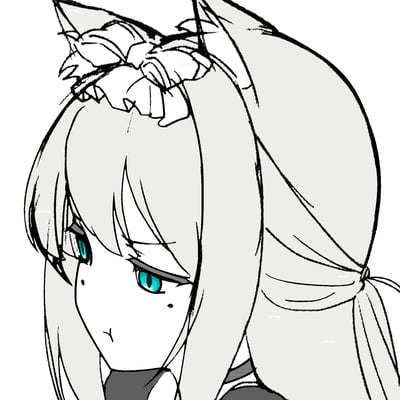 这是一张原创二次元风格的插画，主体是一位银发少女，额前有着编发造型的头饰，搭配蓝绿色的明亮眼睛，脸颊带有小痣，嘴角下撇，呈现出一副气鼓鼓、略带不满的傲娇神态。画面采用黑白线稿填色的简约风格，背景为透明，非常适合用作聊天表情或社交平台的情绪表达素材。