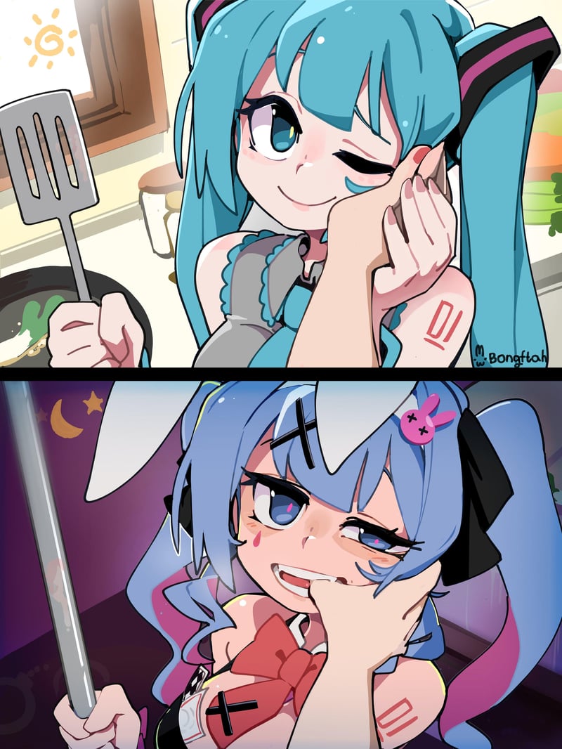蓝发双马尾少女
