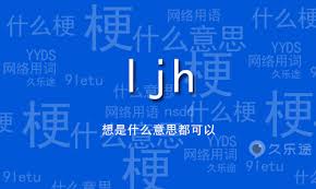 图片以蓝色为背景，布满“梗”“网络用语”等文字元素，中央突出显示“ljh”字样，周围环绕“YDS”“9letu”“是什么意思都可以”等网络用语，整体呈现对“ljh梗”这一网络现象的解析场景。该梗是2023年1月诞生于孙笑川吧的社会实验，通过创造无意义缩写“ljh”并组织传播，嘲讽互联网盲目跟风现象，揭示网络梗文化中“内容意义不重要，传播营销才是关键”的本质。