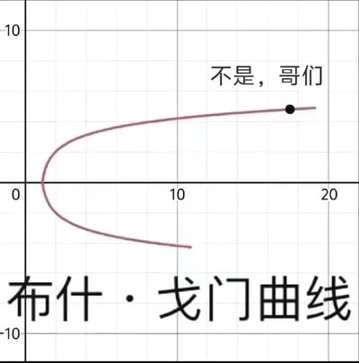 一张带有二维坐标系的幽默梗图，图中用红色绘制了一条不规则曲线，曲线下方标注了醒目的黑色文字‘布什·戈门曲线’。在坐标系右侧靠近曲线末端的位置，配有一句口语化文字‘不是，哥们’，整体通过模仿数学图表的形式进行戏谑调侃，营造出轻松搞笑的氛围。