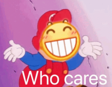 戴着红帽子的笑脸角色摊手说'Who cares'