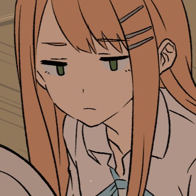 Anime-style illustration of a young girl with long brown hair, green eyes, and a neutral expression. She is wearing a white shirt with a blue ribbon.