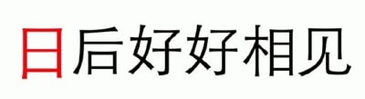这是一张纯文字图片，背景为纯白色。图片中央有一行黑色文字“日后好好相见”，其中第一个汉字“日”被特意设置为红色，与其他黑色文字形成鲜明对比，整体视觉简洁明了，文字内容表达了一种期待未来再次见面的情感。