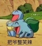 图片中两只来自《精灵宝可梦》的卡通角色杰尼龟面带夸张的大笑表情，身体互相依偎，显得十分欢乐。画面底部配有中文文字“把爷整笑辣”，该短语为网络流行语，意为“某事让我觉得很搞笑”。整体风格轻松诙谐，常用于表达被逗笑的情绪。