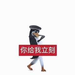 图片中是“高雅人士”系列梗图的衍生版本，主角为一只3D建模的企鹅。它身着黑色西装，头戴墨镜，脖子系着领带，保持着精英装扮的严肃姿态，却手持一块红色标语牌，上面写着“你给我立刻”四个白色大字，正迈步向前行走。这种正式着装与直白强硬的文字内容形成强烈反差，精准契合了年轻人“体面发疯”的情绪表达需求，展现出一种一本正经地释放情绪的幽默效果。