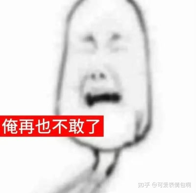 一张卡通风格的表情包，画面主体是一个简单勾勒的椭圆形头部人物，有着夸张的哭泣表情，双眼紧闭，嘴巴大张，露出牙齿。人物下方有一条红色横幅，上面写着白色文字“俺再也不敢了”，表达出认错、求饶的情绪。整体风格简洁夸张，适合用于表达做错事或害怕时的幽默求饶场景。