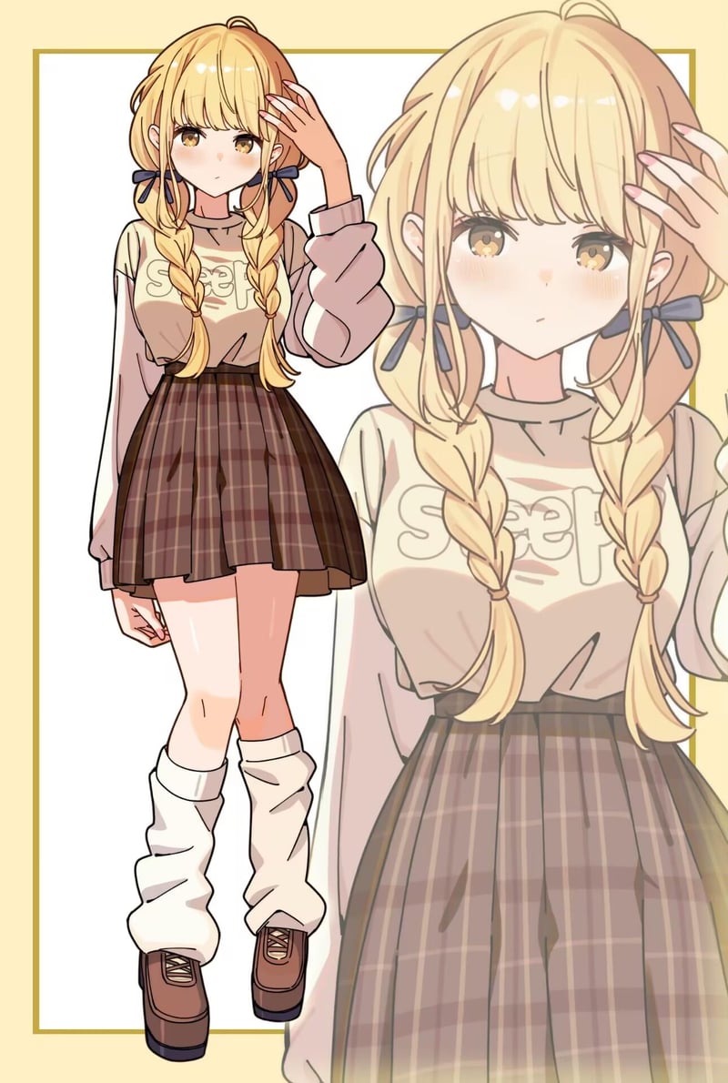 原创金发麻花辫少女