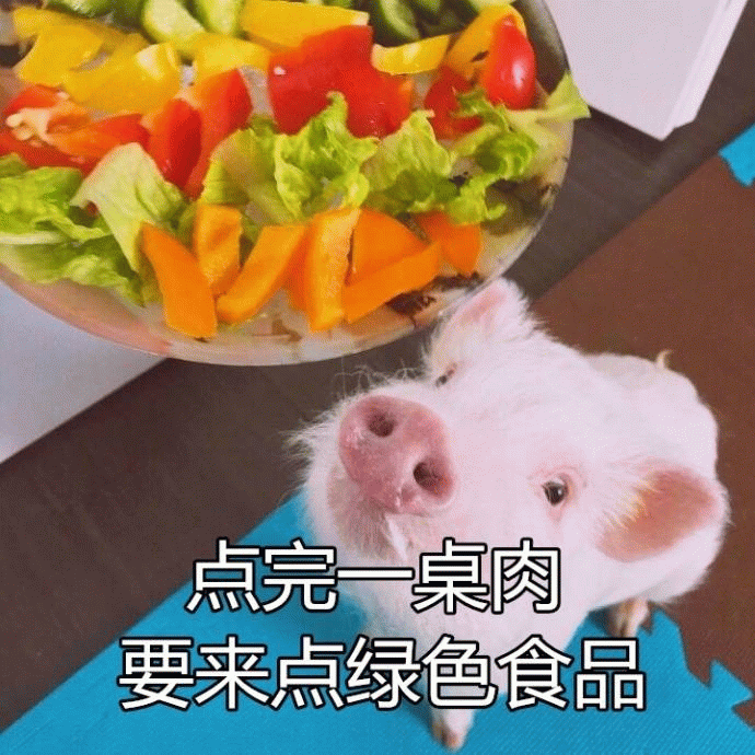 点完一桌肉后来点绿色食品的小猪