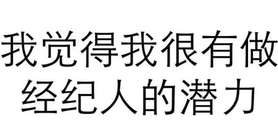 这是一张纯文字图片，背景为纯白色，上面用黑色简体中文书写着“我觉得我很有做经纪人的潜力”。文字居中排列，字体为常规黑体，整体构图简洁明了，没有其他视觉元素或装饰。图片内容直接表达了对自身具备经纪人潜力的自信或调侃。