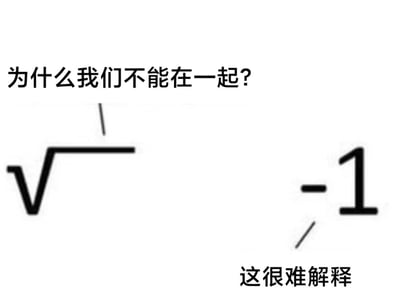 这是一张用数学知识点玩情感梗的图文梗图，上方文字提问“为什么我们不能在一起？”，左侧是根号符号√，右侧是数字-1，下方配文“这很难解释”。
梗解析：在实数范围内，根号下的被开方数不能为负数，也就是说根号和-1在实数规则里无法结合，就像爱情里有缘无分的两人，用数学规则来具象化爱情中的遗憾，既巧妙又带着无奈的伤感。