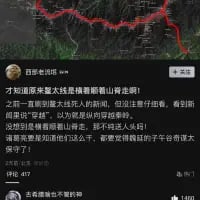 这是一张小红书平台的竖屏社交媒体截图，上方展示了一段山间栈道的卫星地图，呈现出栈道紧贴山壁的走向；下方是用户@四夕老西儿 的吐槽文字。用户称原本以为景区栈道是绕山而行，实际了解后发现是紧贴山壁修建，直呼这种设计离谱，还调侃连秦始皇修的子午谷道都没这么夸张，满是对景区不合理设计的无奈与搞笑吐槽，下方还有其他用户的共鸣评论“哈哈哈哈”。