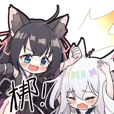 插画中展示了两个带有猫耳特征的动漫少女角色。黑发猫耳少女正扬起拳头击打白发猫耳少女的头部，白发少女表情显得有些惊讶和痛苦。画面左下角有一个大大的「梆!」字，是表现击打声音的拟声词。整体风格为日系动漫风格，线条流畅，色彩鲜明，角色表情生动。