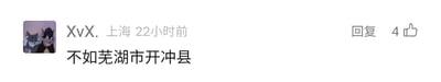 这是一张社交媒体评论区的屏幕截图，评论者昵称是XvX.，显示所在地为上海，评论发布于22小时前，评论内容为“不如芜湖市开冲县”，该评论获得了4个点赞，评论者的头像是经典动画《猫和老鼠》中汤姆猫与杰瑞鼠的趣味合成图。其中“开冲县”是虚构的地名，利用“冲”的网络俚语含义玩谐音梗，虚构芜湖市下辖此县来制造调侃的笑点，属于网络常见的玩梗方式。