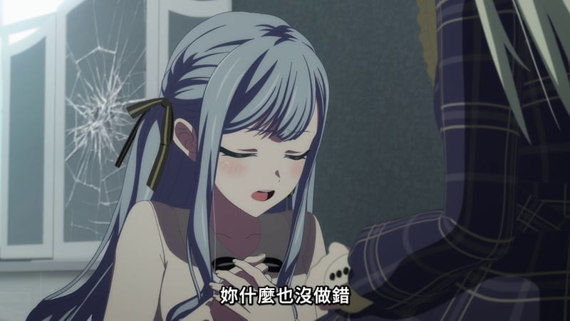 MyGO! 动画场景：蓝发少女闭眼脸红画面