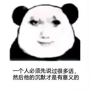 这是一张经过P图改编的熊猫头表情包，通过将人脸与经典熊猫头形象合成，搭配下方的文字“一个人必须先说过很多话，然后他的沉默才是有意义的”，以诙谐的表情包形式传递出关于表达与沉默的人生思考。形象滑稽却承载着深沉的哲理，适合在社交媒体中用来表达对该观点的认同，或是抒发个人的感慨情绪。