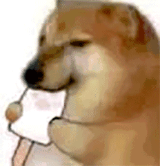 这是一张P图改编的动态表情素材图，将经典的Doge柴犬形象进行拟人化处理，给它加上了人类的手臂，让它做出双手捧着容器喝水的动作，柴犬眯着眼睛，神态看起来十分享受，整体风格搞怪有趣，适合用作聊天时的情绪表达素材。