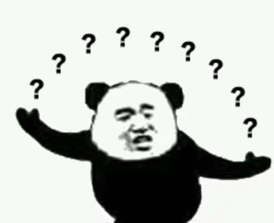 一张黑白卡通风格的表情包，画面主体是一个熊猫头形象，脸部被替换成具有人类困惑表情的面孔。熊猫双臂向两侧张开，头部周围环绕着多个黑色问号，整体呈现出强烈的疑惑和不解情绪。常用于表达对某件事情感到困惑、无法理解的场景。