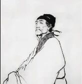 这幅黑白水墨画描绘了一位古代文人形象。画中人物头戴黑色帽子，身着长袍，面带微笑，目光闲适地望向一侧，整体姿态展现出从容儒雅的气质，体现了中国传统文化中文人的典型风貌。