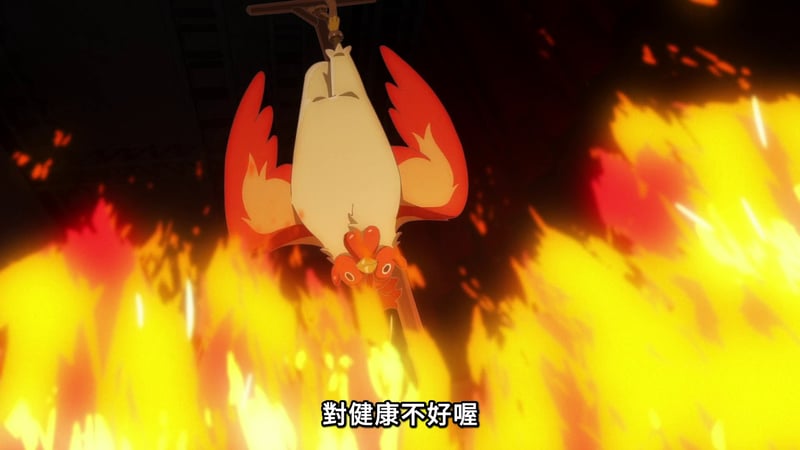 倒挂的鸡被火焰包围