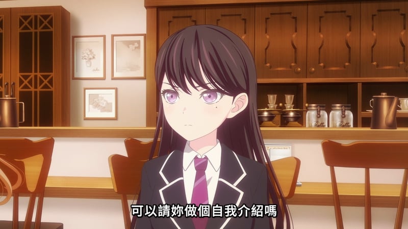 MyGO! 动画截图：等待自我介绍的紫眸少女