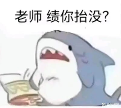 这是一张贴合校园学生心态的趣味表情包，画面主体是一只蓝白配色的卡通鲨鱼，它扒着一份类似成绩单的纸张，嘴巴大张，神态急切。图片上方配有文字“老师 绩你抬没？”，其中“绩你抬”是“给你提（绩点/分数）”的谐音，以幽默搞笑的方式，表达学生希望老师给自己提高绩点或考试分数的急切心情，精准戳中学生群体关心成绩、希望提分的心理，风格接地气又充满趣味性。