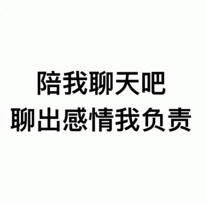 图片为纯白色背景，中央有两行黑色粗体文字，内容为“陪我聊天吧 聊出感情我负责”。整体设计简洁，仅包含文字信息，无其他视觉元素。