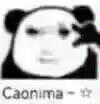 这是一张经过P图改编的黑白熊猫头表情包，图中的熊猫头眉头紧皱，面部表情愤怒，下方配有拼音“Caonima”，是中文脏话的谐音表达，主要用于在网络聊天中发泄愤怒、不满的强烈情绪。