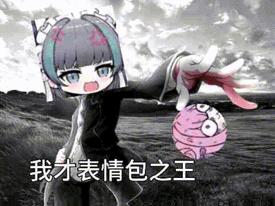 动态图中，一位角色手持粉色圆形的Doro，Doro表情随动画轻微变化，整体呈现呆萌状态。画面背景为黑白的天空与草地，下方配有文字“我才表情包之王”，展现出Doro作为表情包文化代表的自信姿态，同时延续了其模糊情感表达的核心特征，反映当代青年通过虚拟形象抒发情感的需求。